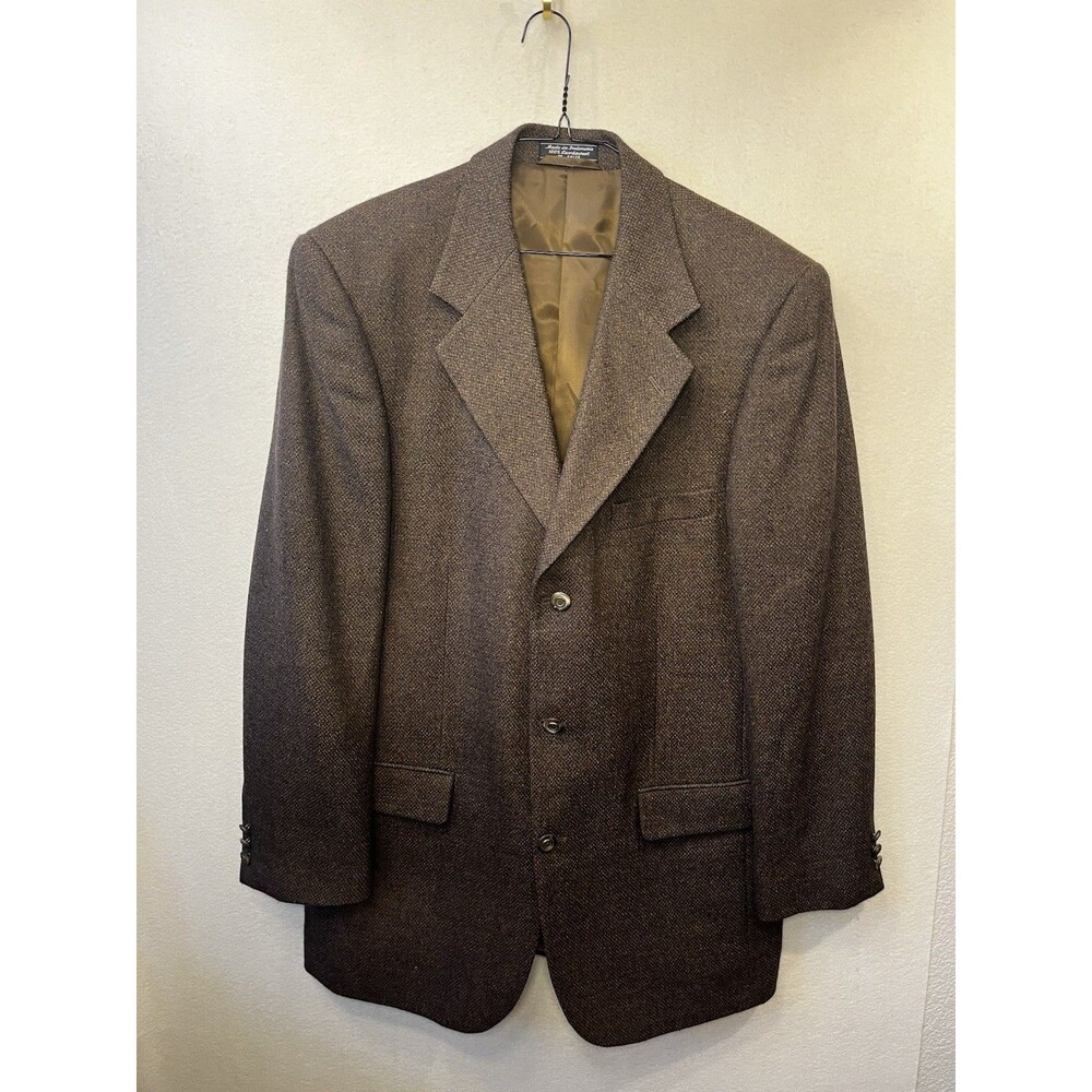 Vintage 90s Gianelli 100% Lambswool Brown Tweed Blazer Country Club Crest